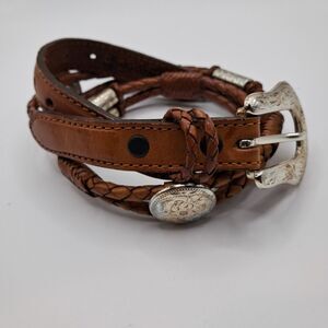 Vintage 1995 Justin's TopGrain Leather Round Braided Belt 30" With Silver Accent